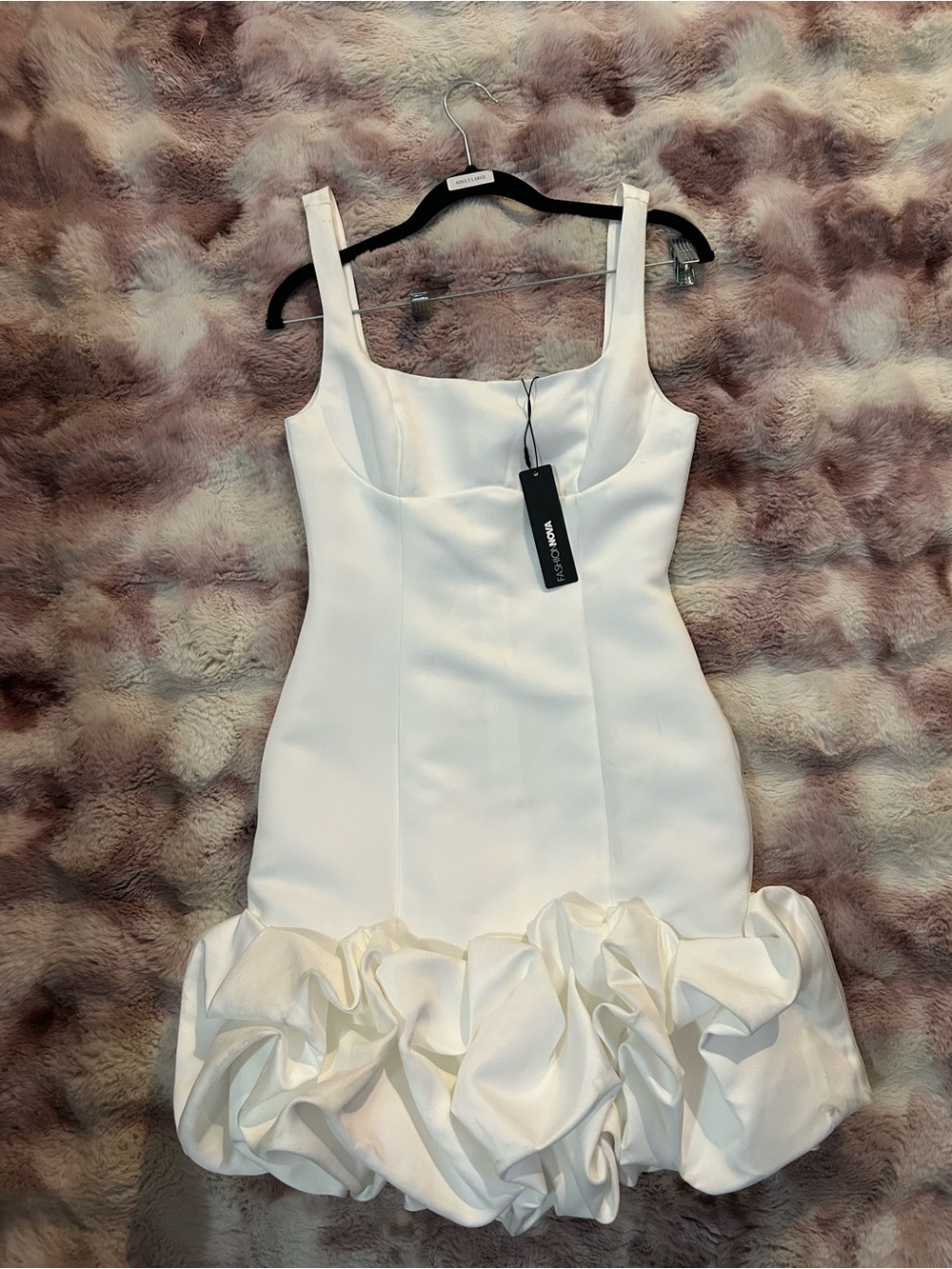 Fashion Nova White Ruffle-Hem Mini Dress